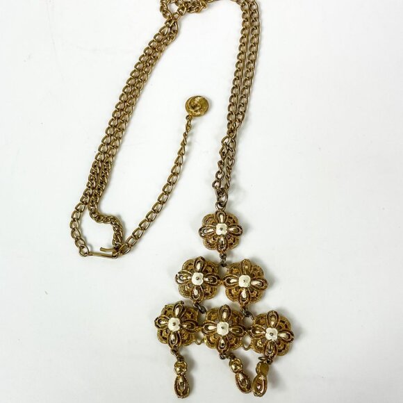 Lisner Modernist Necklace Gold Tone Dangle Triangle Chandelier Pendant Signed - Picture 5 of 5